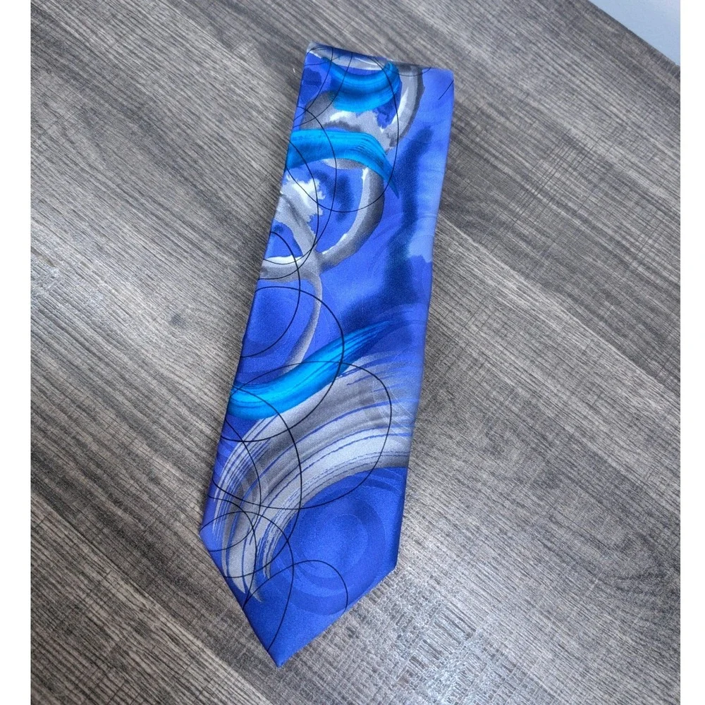 Garcia Another Butterfly‎ Collection 62 Mens Blue Abstract Silk Necktie